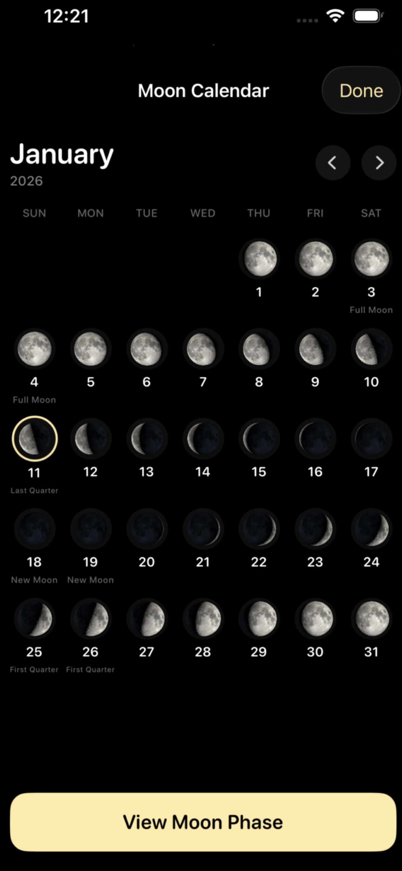 Moon phase details
